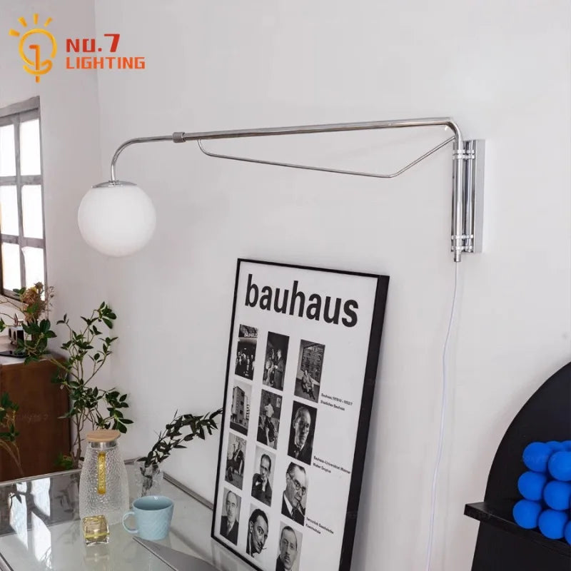 Afralia™ Telescopic Swing Arm Wall Lamp LED E27 Iron Glass Foldable Bedside Study Cafe