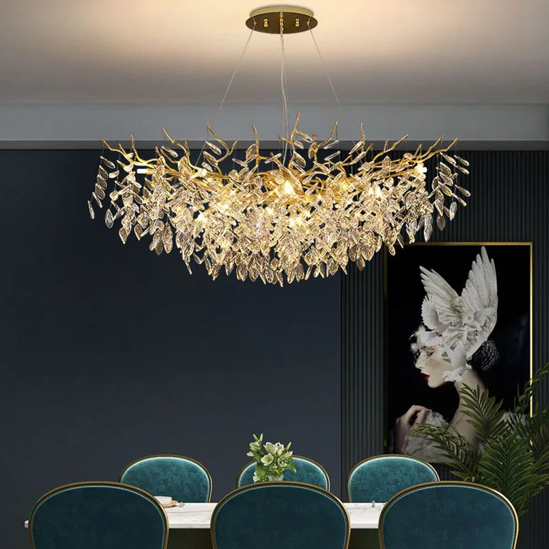 Afralia™ Gold Aluminium Crystal Chandelier for Elegant Dining Room Lighting