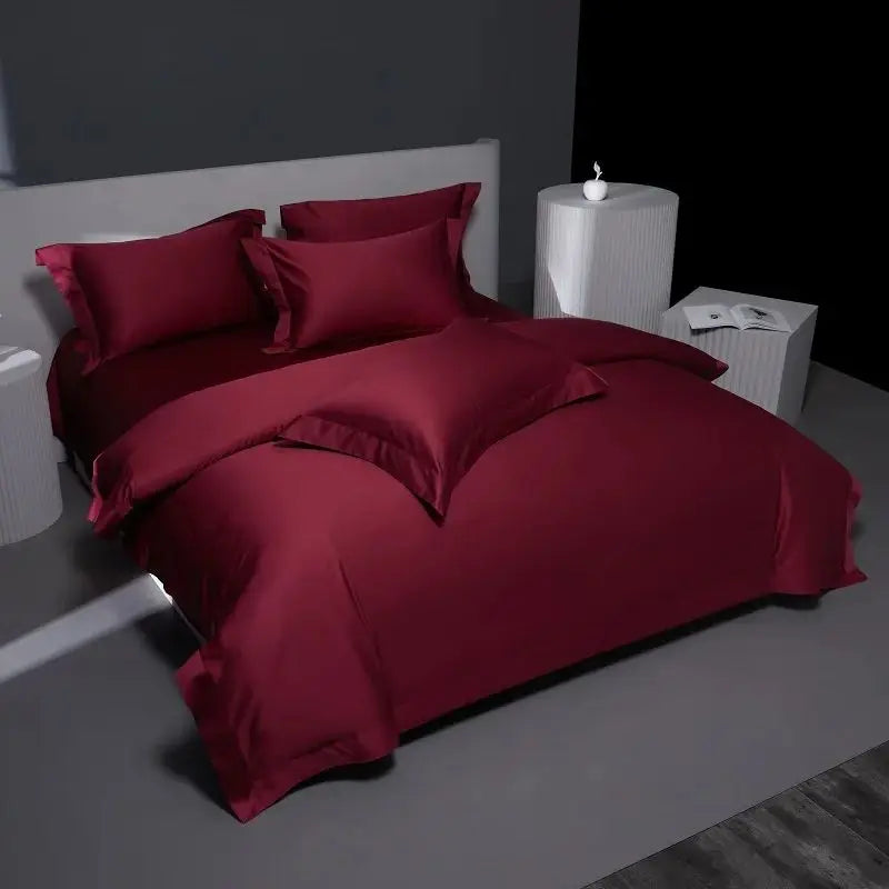 Afralia™ Burgundy Red Egyptian Cotton Bedding Set - Soft Silky Solid Color Luxe Duvet Cover, Sheet, Pillowcases