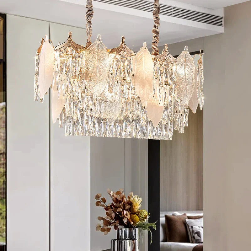 Afralia™ Crystal Leaves Chandelier: Elegant Postmodern Lighting for Living Room, Dining Room, Bedroom