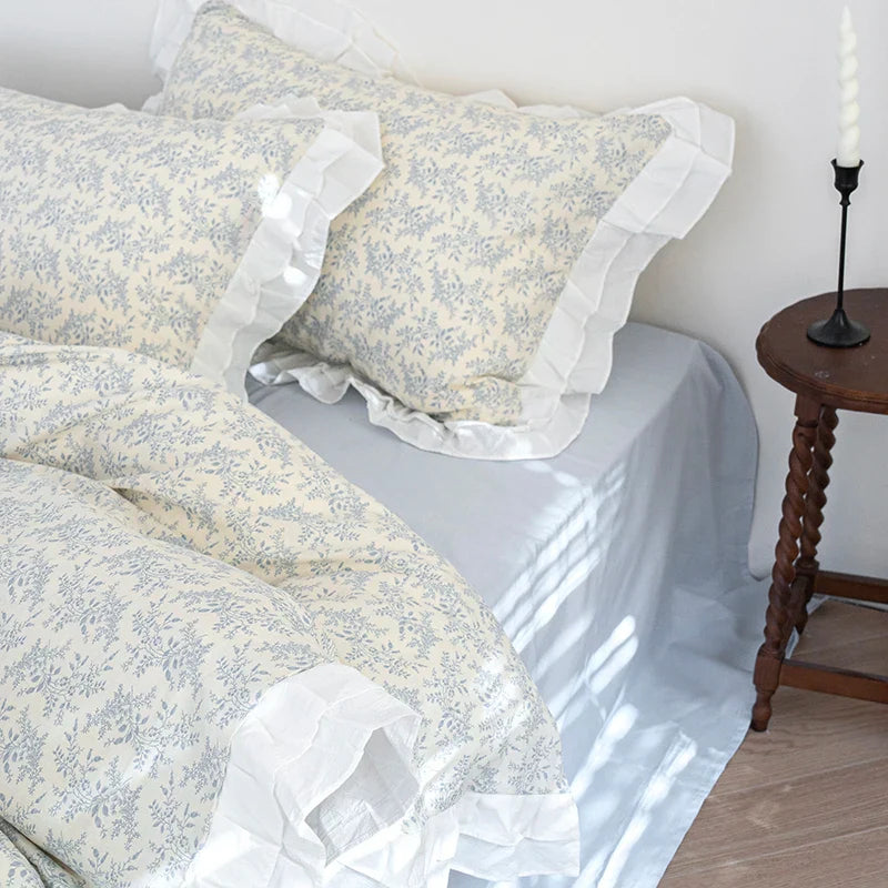 Afralia™ Floral Ruffles Bedding Set | Pure Cotton Vintage Duvet Cover & Bed Sheet