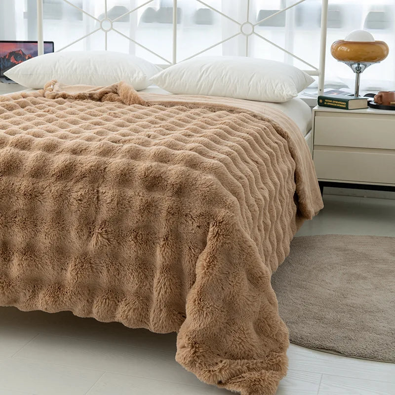 Afralia™ Faux Rabbit Fur Warm Throw Blanket - Soft Plush Fluffy Blanket