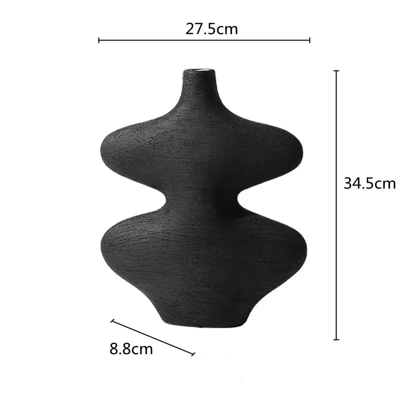 Afralia™ Geometric Ceramic Vase Set Black White Crafts Home Decor Flower Arrangement