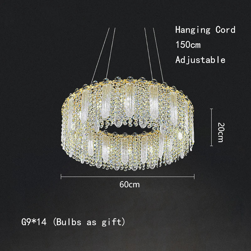 Afralia™ Gold Feather Crystal Tassel Chandelier & Ceiling Light Fixture