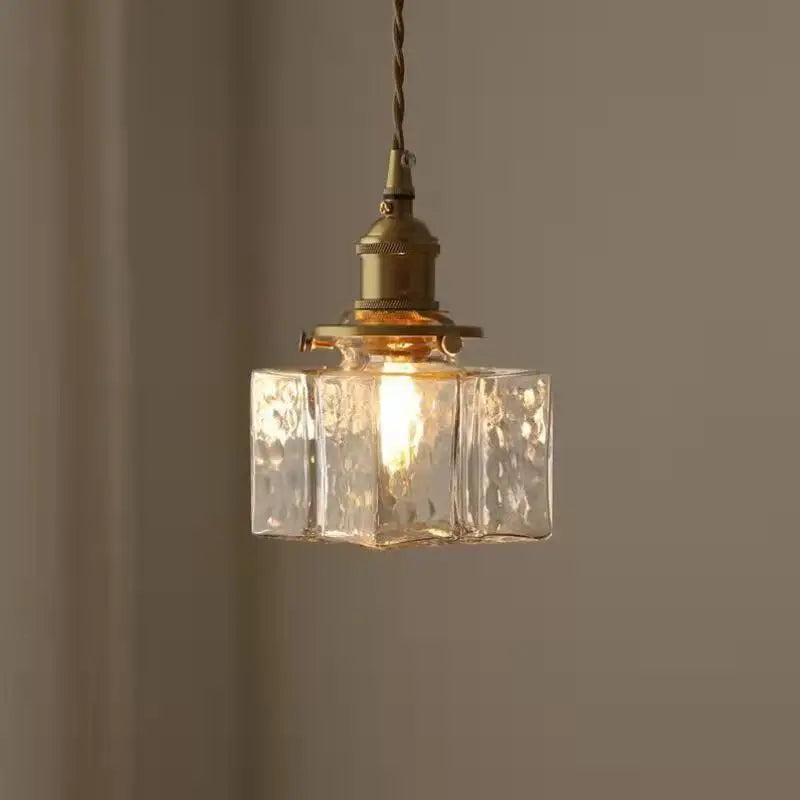 Afralia™ Vintage Brass Glass Pendant Lamp Rustic LED Chandelier for Home Decoration