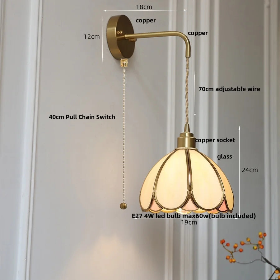 Afralia™ Amber Glass LED Wall Light Modern Nordic Bedroom Reading Lamp