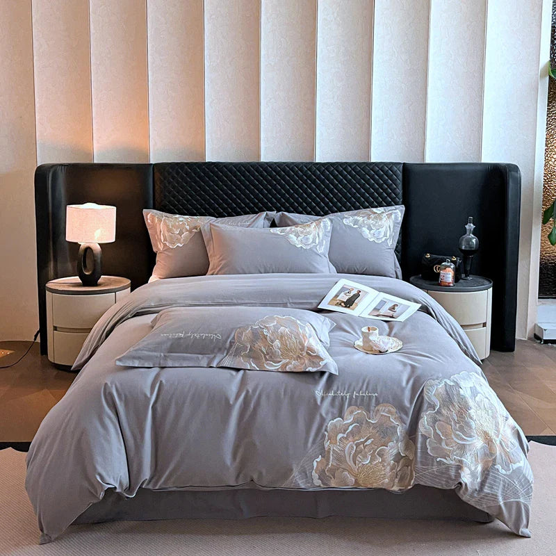 Afralia™ Embroidery Bedding Set King Queen Ru Size Bed Linens Sheet Pillowcase Cover