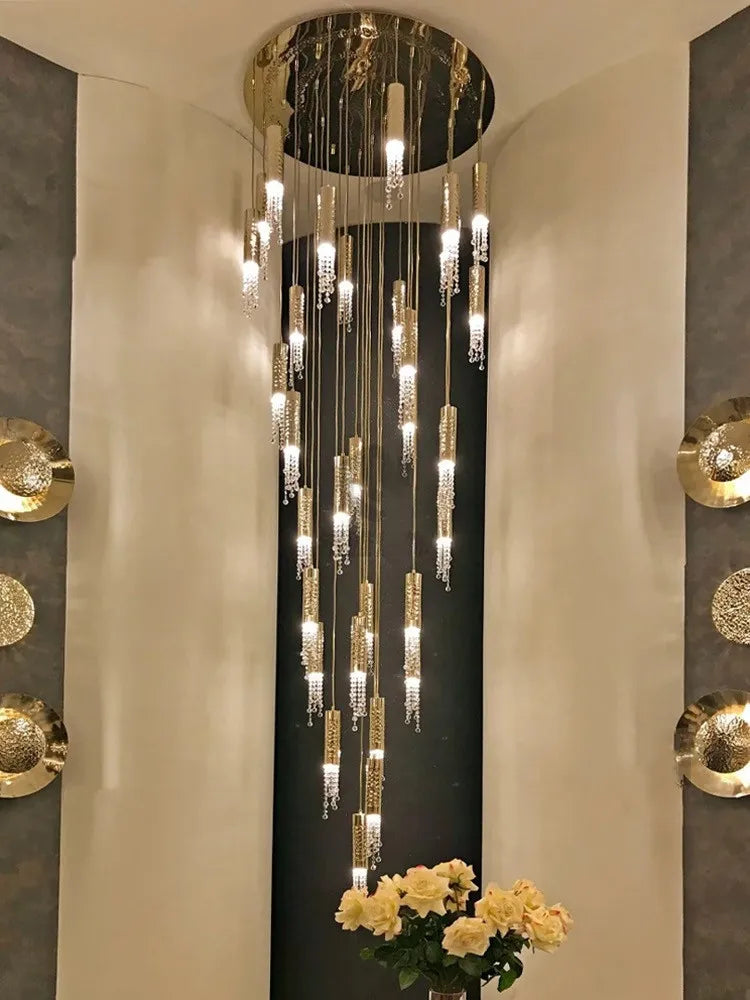 Afralia™ Crystal LED Staircase Chandelier: Modern Luxury Ceiling Lighting for Living Room Hall Loft