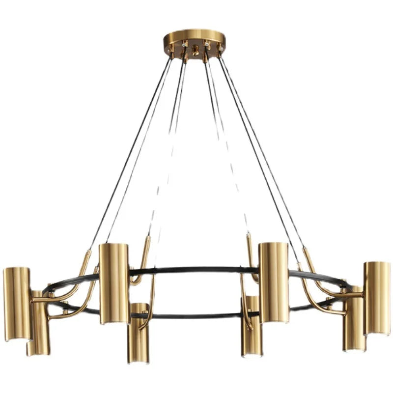 Afralia™ Gold LED Ring Chandelier | Modern Black Wire Adjustable Lighting Fixture