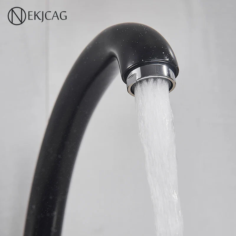 Afralia™ Modern Black Sink Faucet Curved Basin Mixer, Cold Hot Water Dots