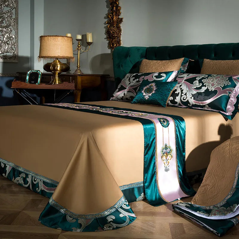 Afralia™ 200S Embroidery Egyptian Cotton Bedding Set Queen King Linens