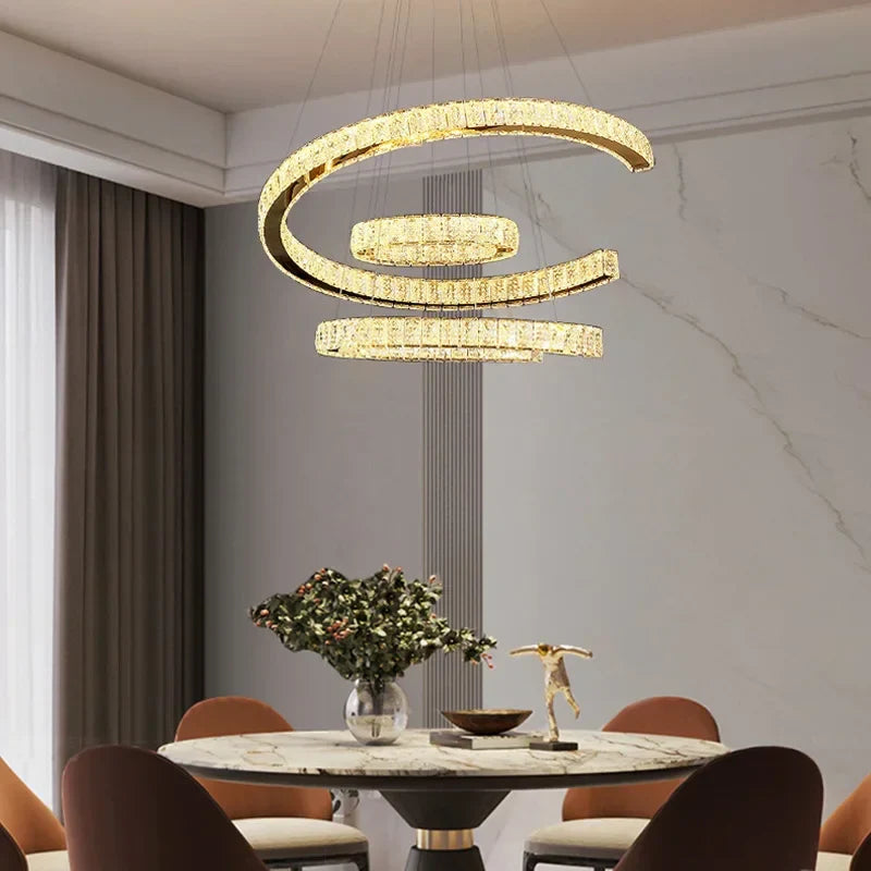Afralia™ Luxury Gold LED Crystal Chandelier for Living & Dining Room Home Decor