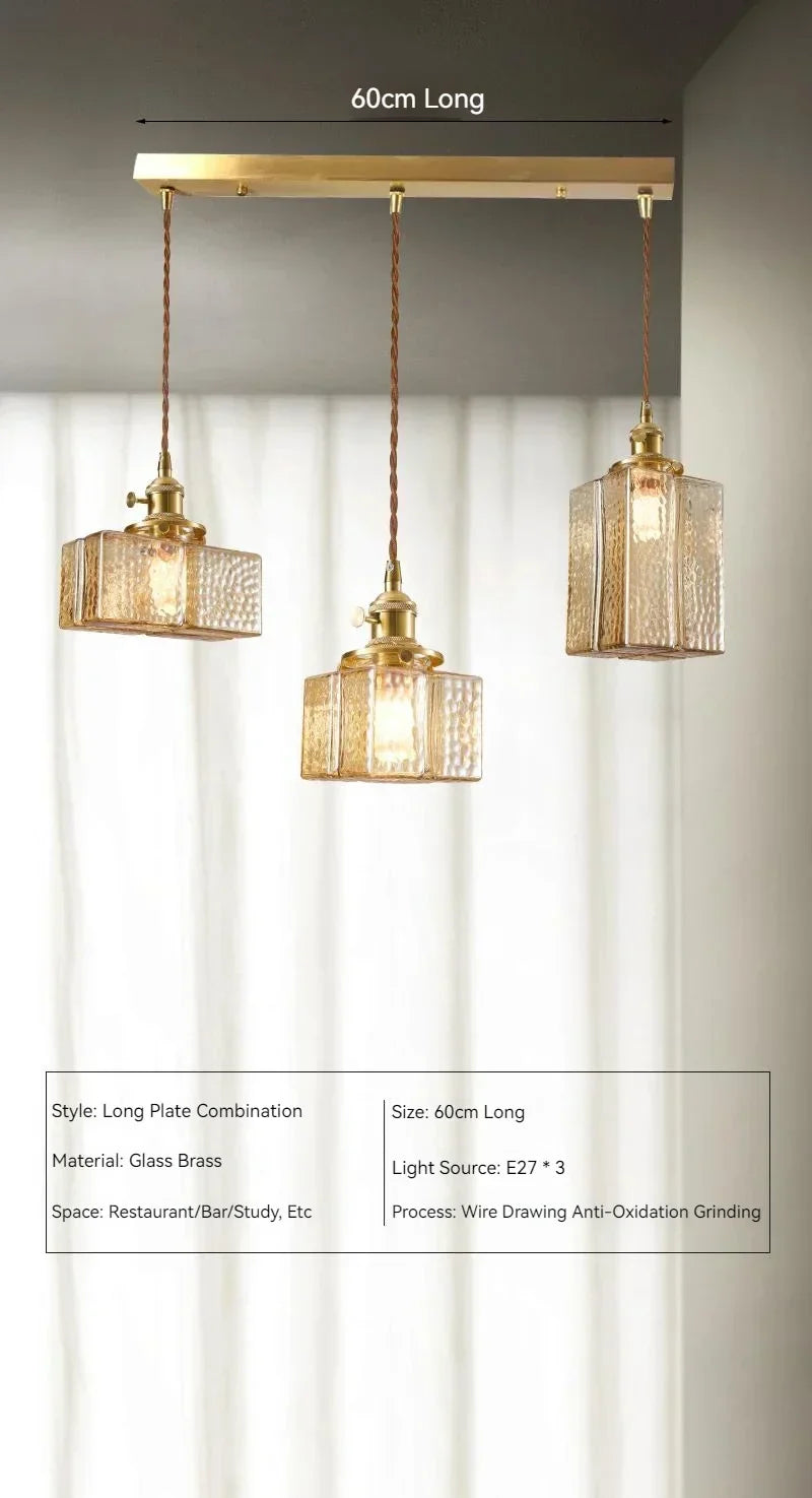 Afralia™ Vintage Brass Glass Pendant Lamp Rustic LED Ceiling Chandeliers