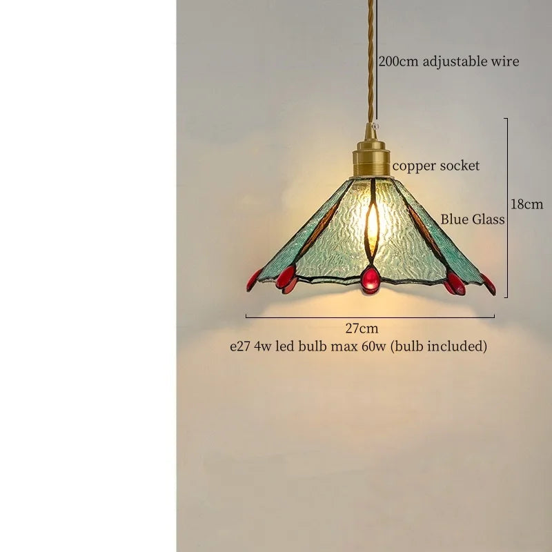 Afralia™ Tiffany Glass LED Pendant Light - Copper Vintage Hanging Lamp