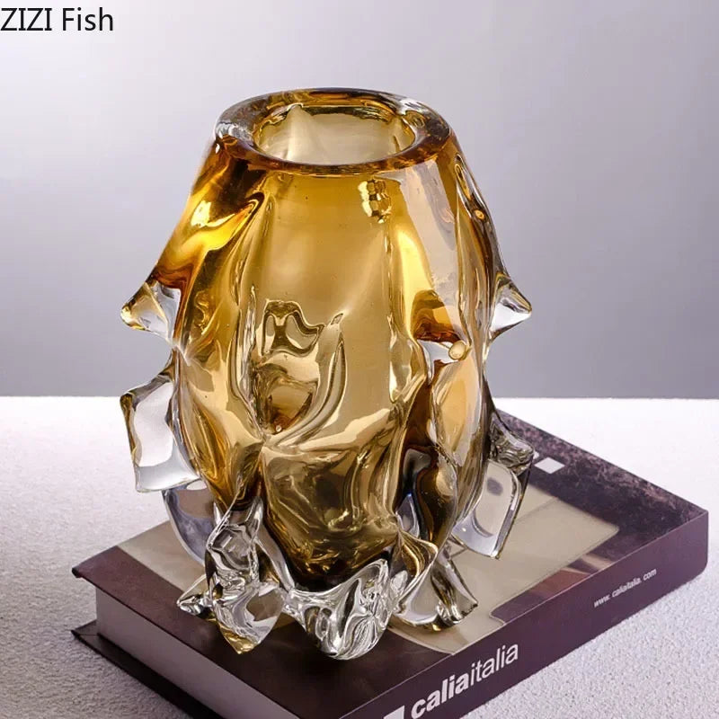 Afralia™ Amber Glass Vase for Modern Home Decor & Flower Arrangement
