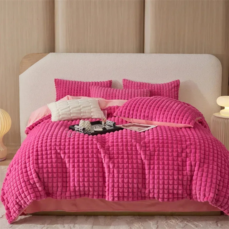 Afralia™ Faux Fur Bedding Set: Double Queen King Size Duvet Cover Sheet Pillowcase