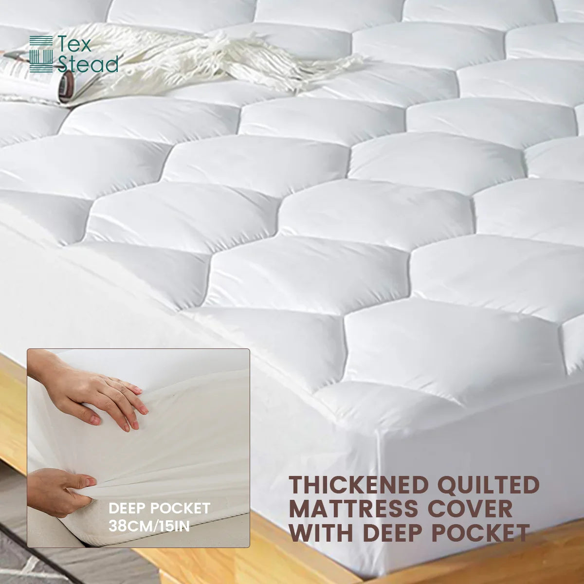 Afralia™ Hexagon Mattress Pad: Ultra Soft Deep Pocket Quilted Topper Cover.