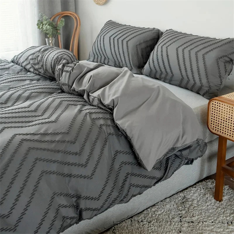 Afralia™ Wave Stripes Grey Bedding Set Full Queen King Twin Duvet Cover Pillow Cases