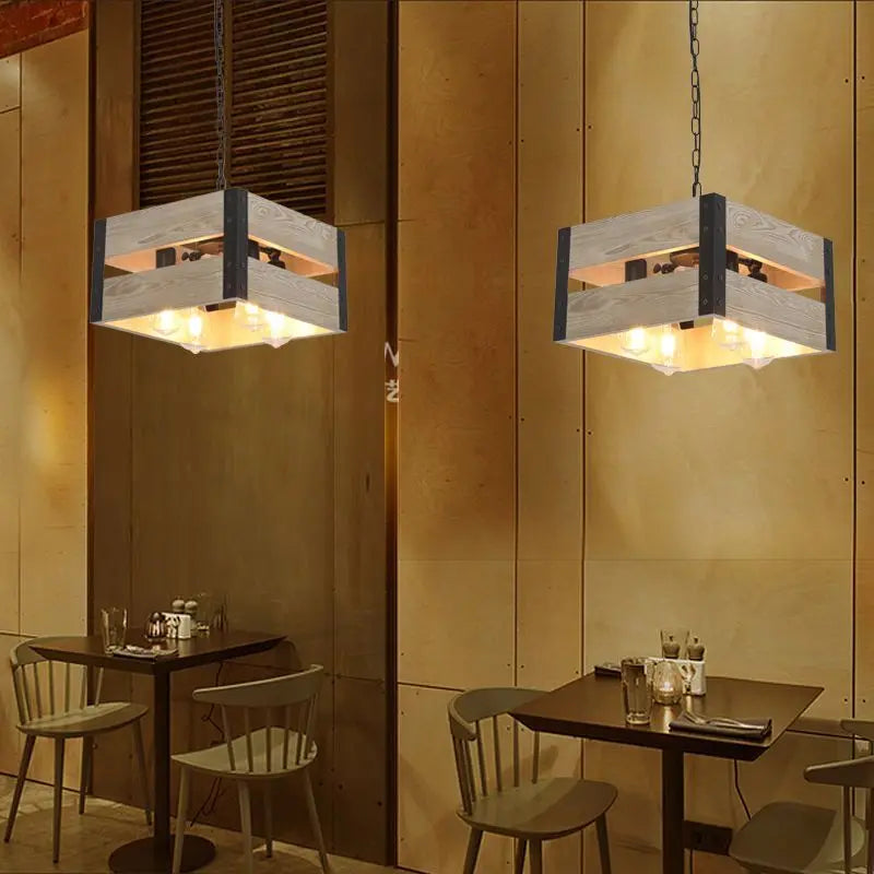 Afralia™ 6-Head Industrial Style Pendant Lamp - Retro Solid Wood Iron Table Light