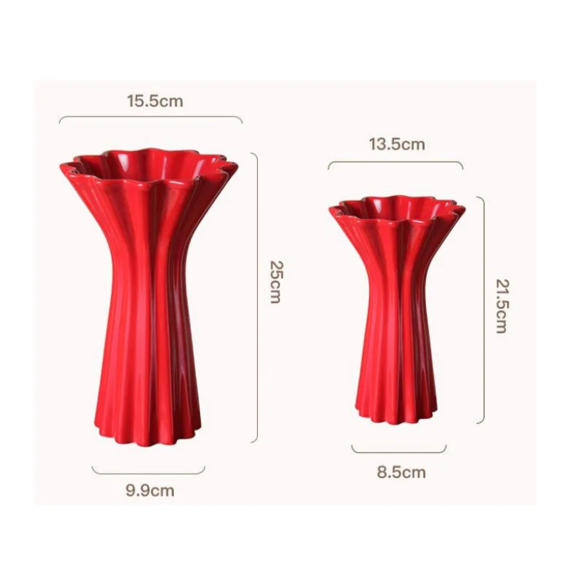 Afralia™ Geometric Fold Pattern Ceramic Vase Red Floral Arrangement Terrarium Home Decor