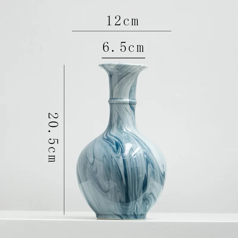 Afralia™ Marble Ceramic Vase Chinese Vintage Bottle Flower Arrangement Living Room Ornament