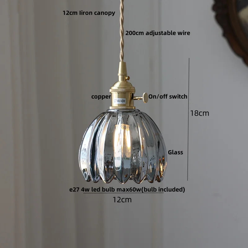 Afralia™ Clear Glass LED Pendant Light Fixture Modern Copper Knob Switch Hang Lamp