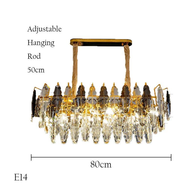 Afralia™ Gold Leaf Crystal Chandelier: Modern LED Dining Room Ceiling Light