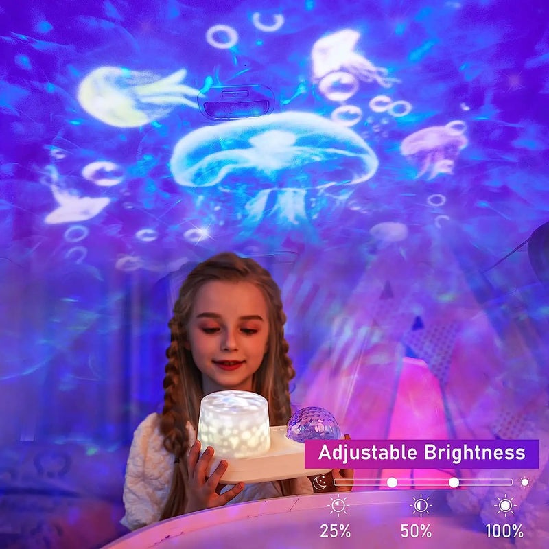 Afralia™ Starry Sky Ocean Projector Night Light for Kids, 360° Rotation, Creative Projection Lamp