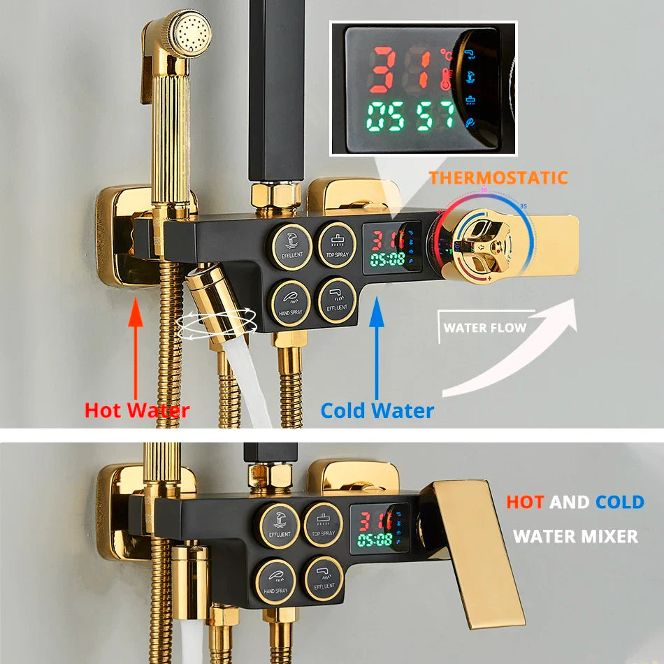 Afralia™ Digital Display Thermostatic Shower Faucet Set with Rain Shower Head