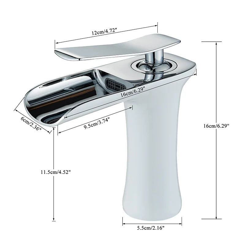 Afralia™ White/Chrome Basin Faucet: Large Water Outlet, Single Hole Installation, Cold & Hot Mixer