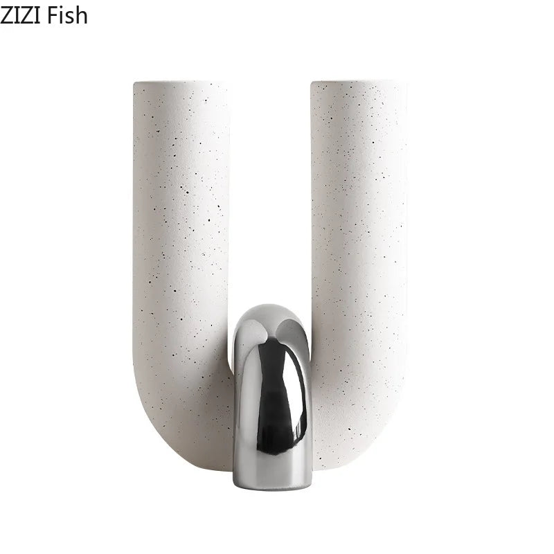 Afralia™ U-shaped Ceramic Vase: Desk Decoration, Porcelain Floral Vase, Room Aesthetic Decor