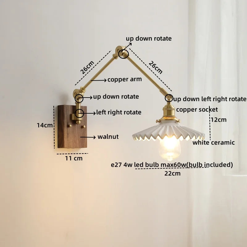 Afralia™ LED Wall Lamps Pull Chain Switch Modern Stair Light Fixtures, Ceramic Copper