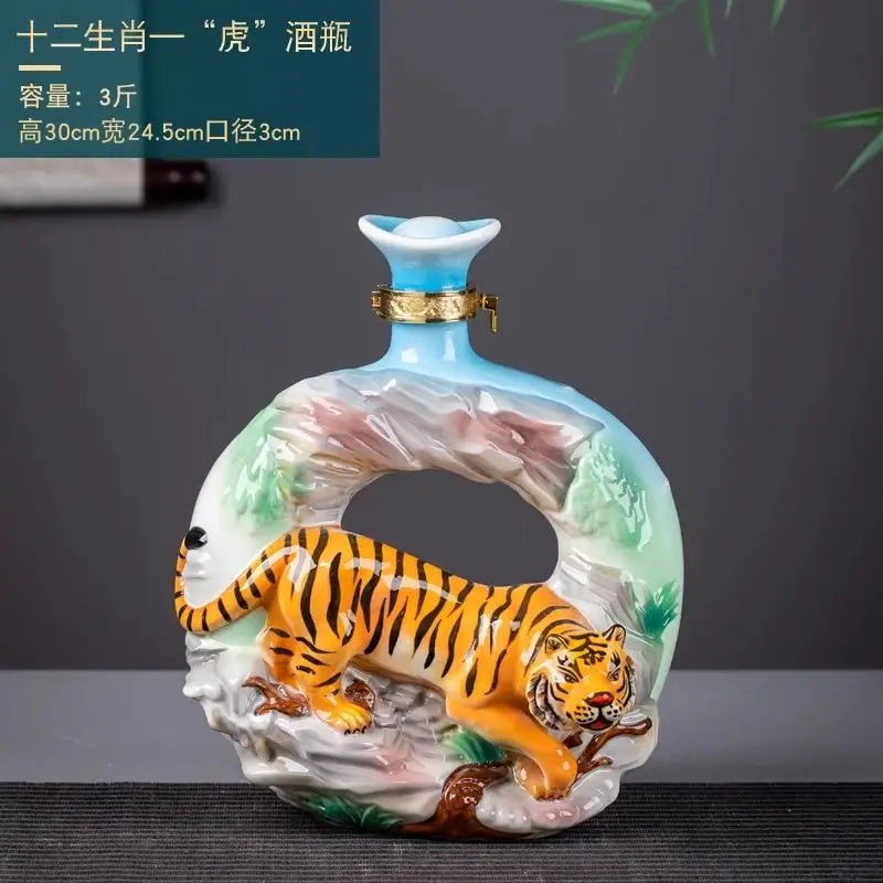 Afralia™ Jingdezhen Ceramic Wine Bottle Sculpture Gift Chinese Zodiac 3kg