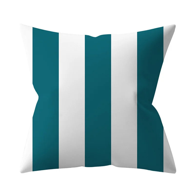 Afralia™ Teal Blue Green Flower Leaves Stripe Geometric Pillowcase Home Decor Sofa Cushion Cover