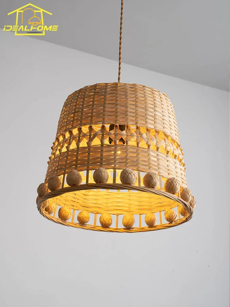Afralia™ Modern Bamboo Weave Pendant Lights LED E27 for Zen Art Decor in Restaurant & Bedroom
