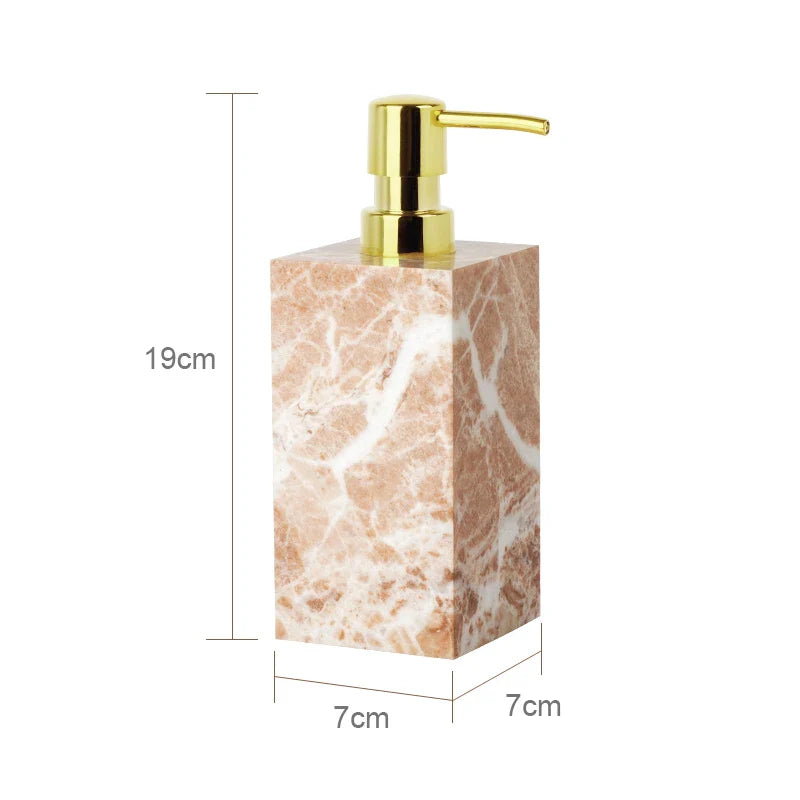 Afralia™ Coral Pink Marble Bathroom Accessories Set: Dispenser, Dish, Holder, Tissue Box, Tray