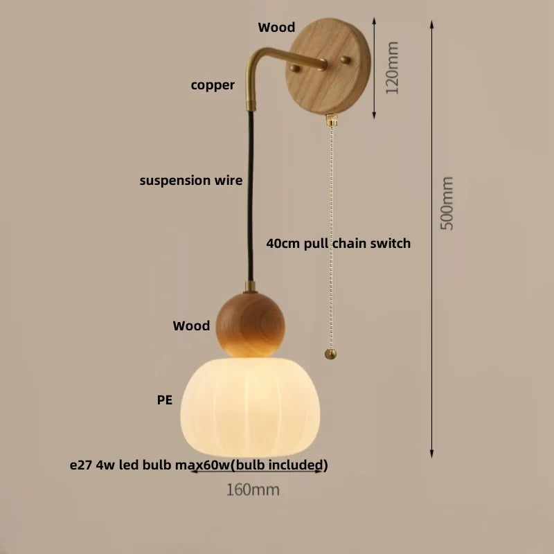 Afralia™ Walnut Wood LED Wall Lamp Sconce Pull Chain Switch Adjustable Art Light