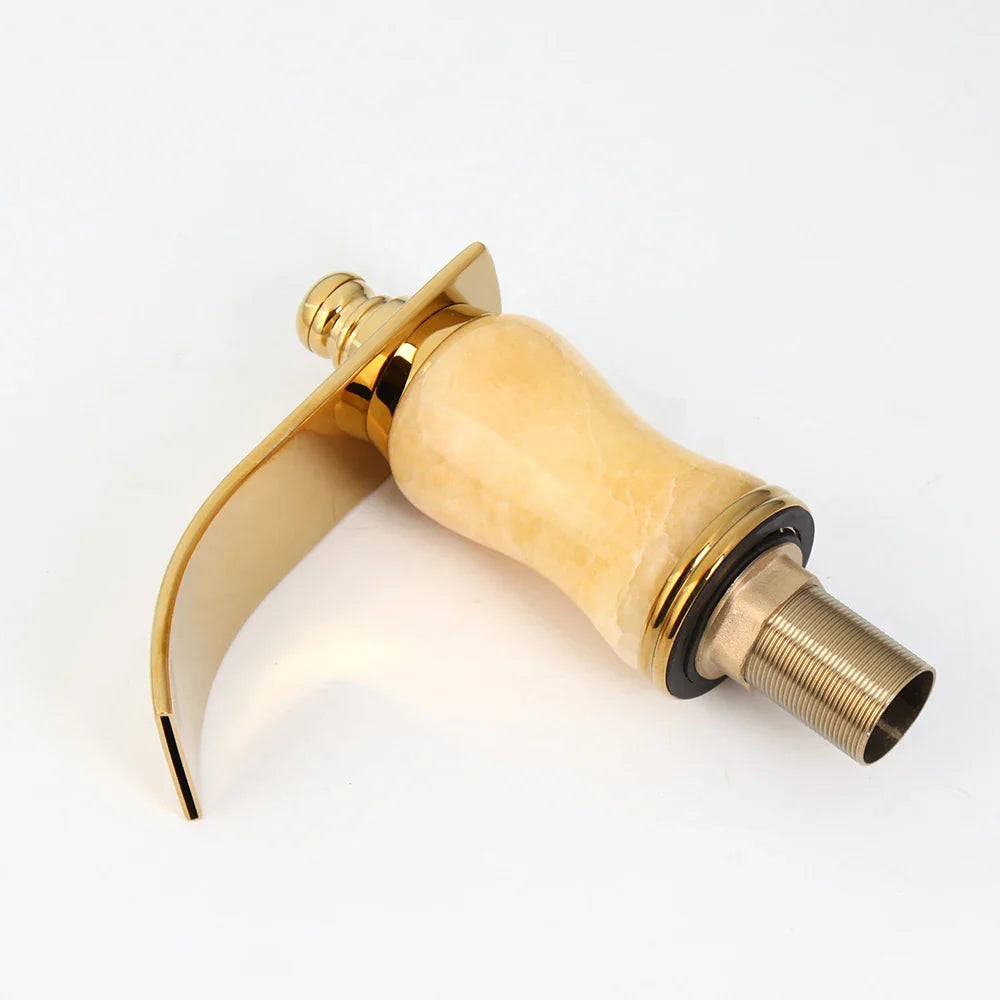 Afralia™ Golden Plated Bathtub Faucet with Jade Stone Handles - Solid Brass Mixer