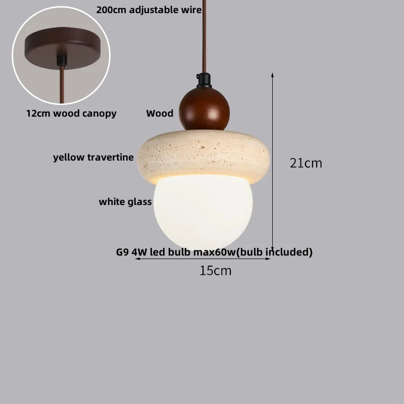 Afralia™ Wood Canopy LED Pendant Lights Japanese Style Globe Travertine Hang Lamp