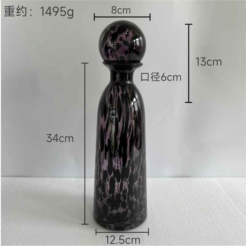 Afralia™ Leopard Print Glass Vase with Lid, Colorful Terrarium Home Decoration