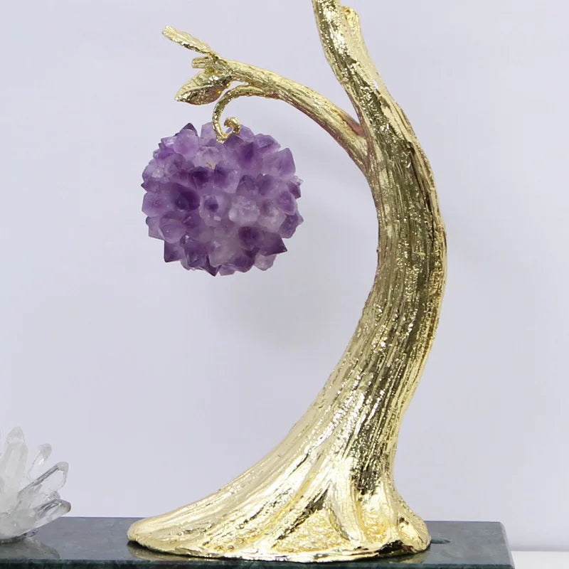 Afralia™ Metallic Crystal Tree Ornament on Marble Base for Home Decoration