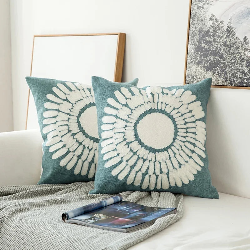 Afralia™ Embroidered Geometric Floral Cushion Cover 45x45cm