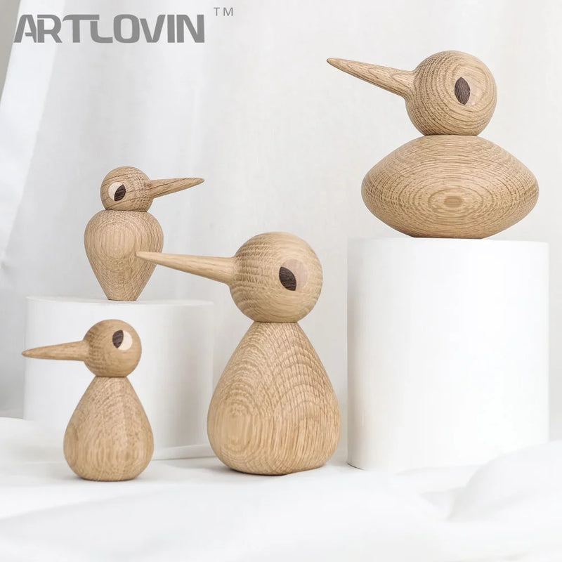 Afralia™ Oak Wooden Bird Ornaments Figurine Decor Creative Gift Nordic Minimalist Style