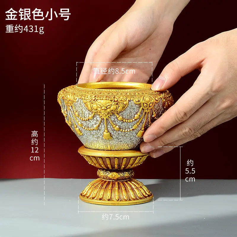 Afralia™ Resin Shakyamuni Buddha Handheld Carved Bowl, Eight Auspicious Household Mouni Bowl