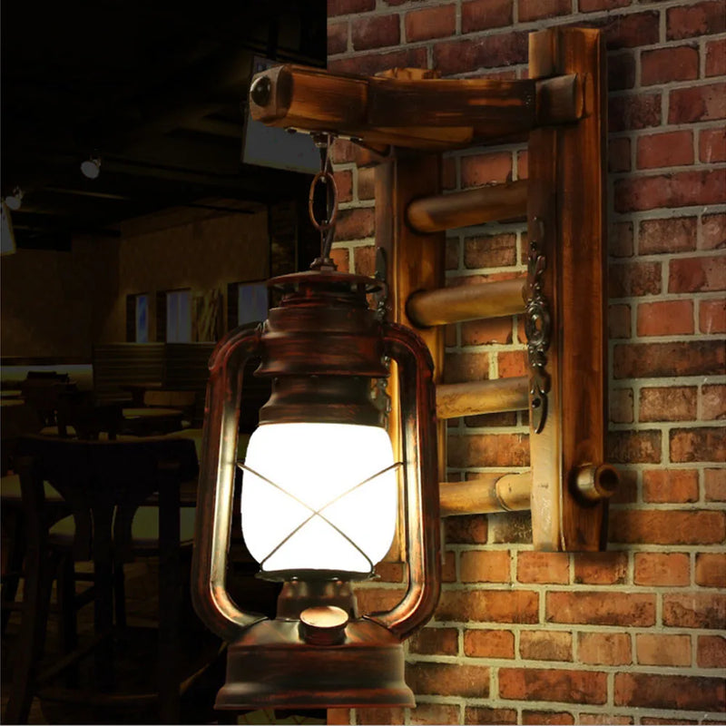 Afralia™ Vintage Industrial Wall Sconce Wooden Kerosene Lamp for Cafe Bar Decor