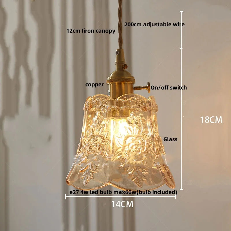 Afralia™ Nordic Flower Glass LED Pendant Lamp in Walnut Gold Copper Wood for Home Decor