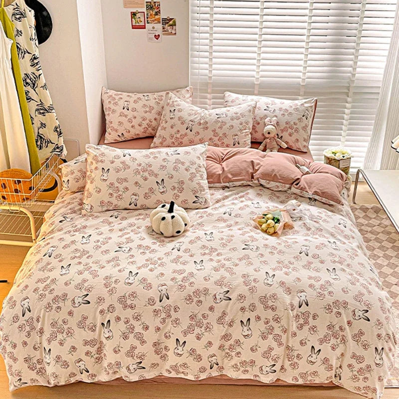 Afralia™ Cartoon Pattern Cotton Bedding Set with Double-Layer Quilt Cover & Super Soft Bedsheet