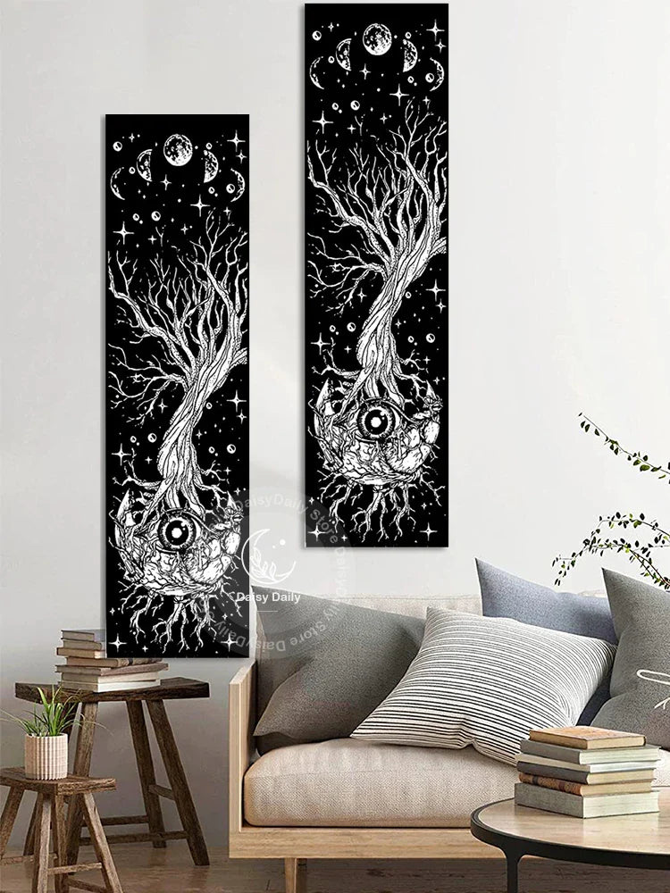 Afralia™ Moon Phase Galaxy Mystic Eyes Star Tapestry for Bedroom