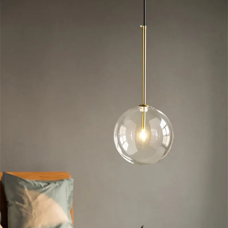 Afralia™ Clear Glass Globe LED Pendant Chandelier for Dining Room and Living Room