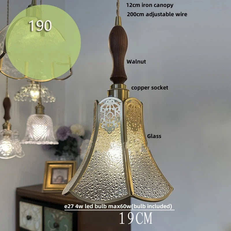 Afralia™ Walnut Wood Loft LED Pendant Lights Glass Hang Lamp